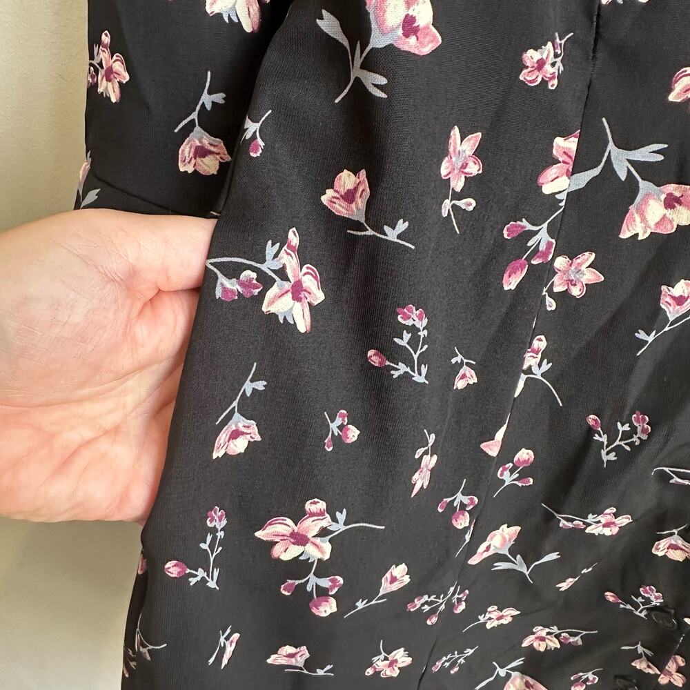 Lulus Love Blossoms Black Floral Print Button-Up Flounce Sleeve Dress S NEW - Picture 7 of 11